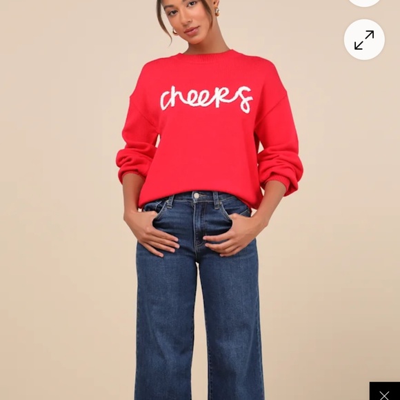 Lulus Joyous Style Red Embroidered Pullover Sweater - Size L/XL - Picture 2 of 4